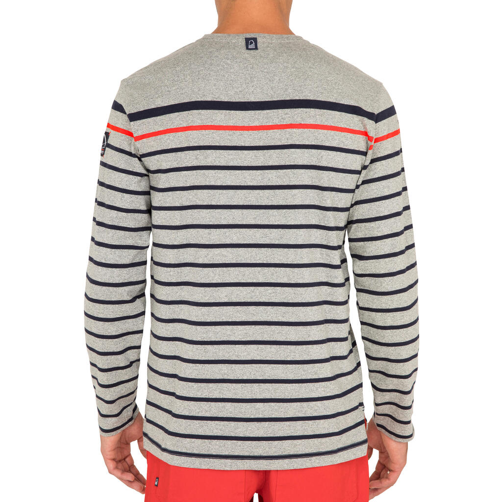 LS T-shirtMen’s 100 Adventure Sailing T-Shirt Striped Grey